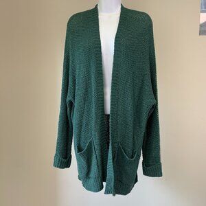 ee:some Cardigan Sweater sz M / L  Open Front Green Textured Pockets